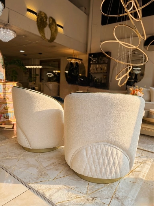 Silla Giratoria Ámsterdam con Bordado Diamante y Base Dorada