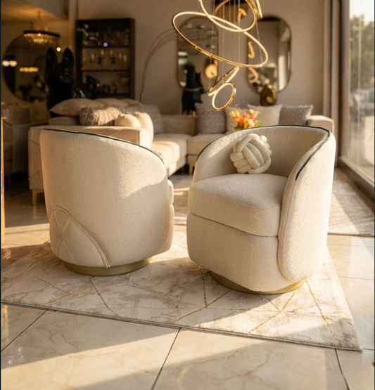 Silla Giratoria Ámsterdam con Bordado Diamante y Base Dorada