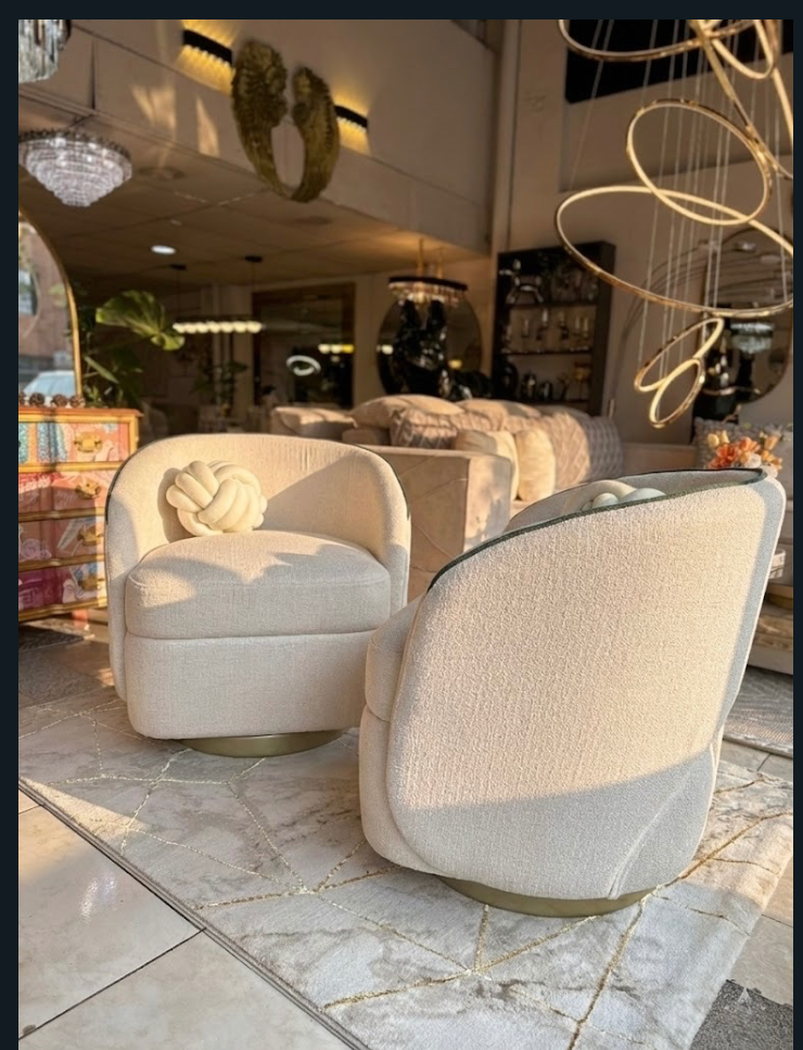 Silla Giratoria Ámsterdam con Bordado Diamante y Base Dorada