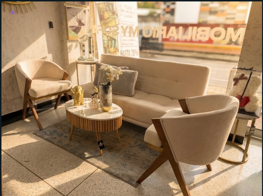 Combo Sala Comedor Colección 2026 - Sofá Cama Lino Frío + Sillas Flor Morado