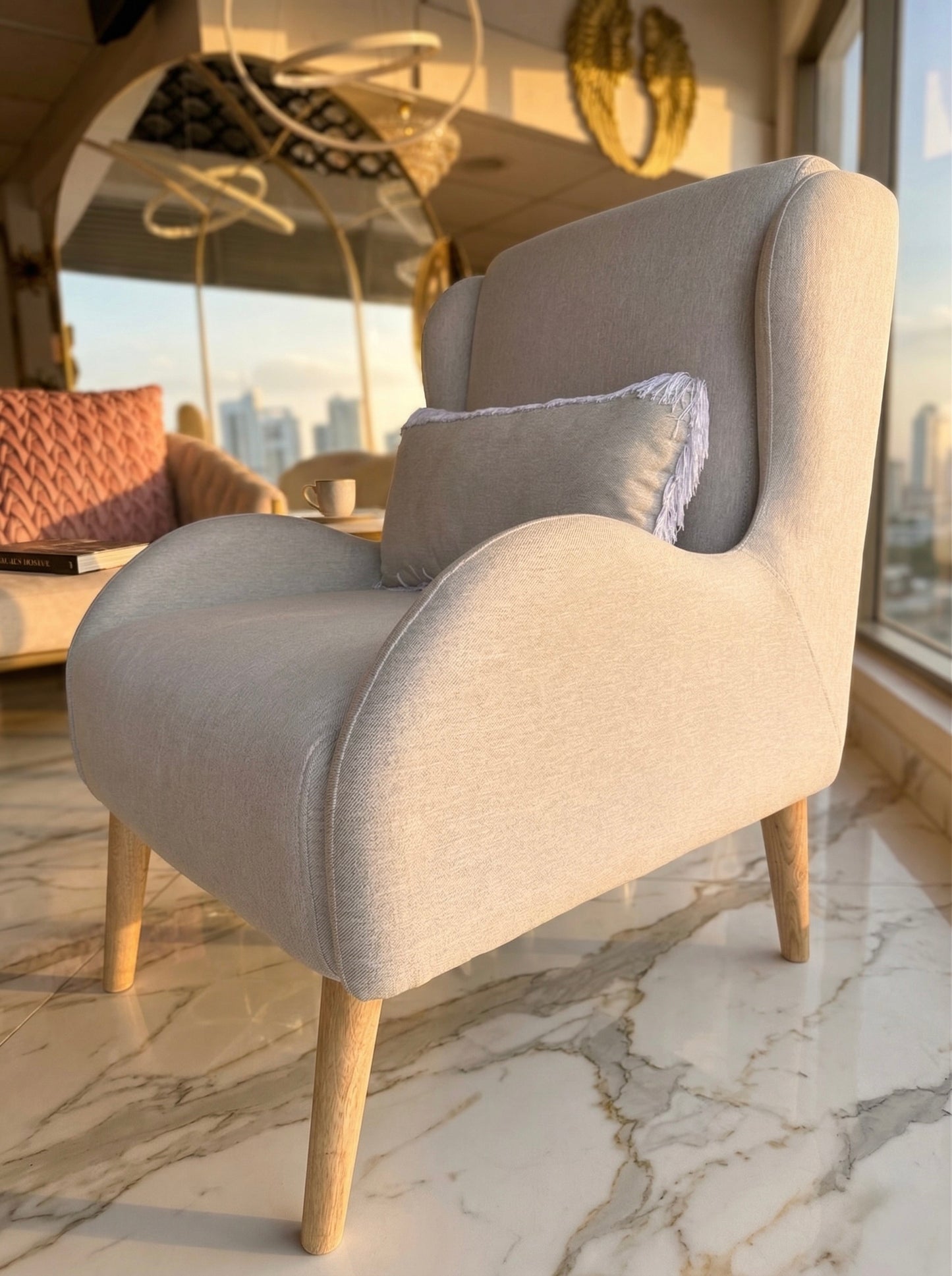 Sillón Juan-B - Madera Flor Morado Lino Hilo Frío con Cojín | My Sofá