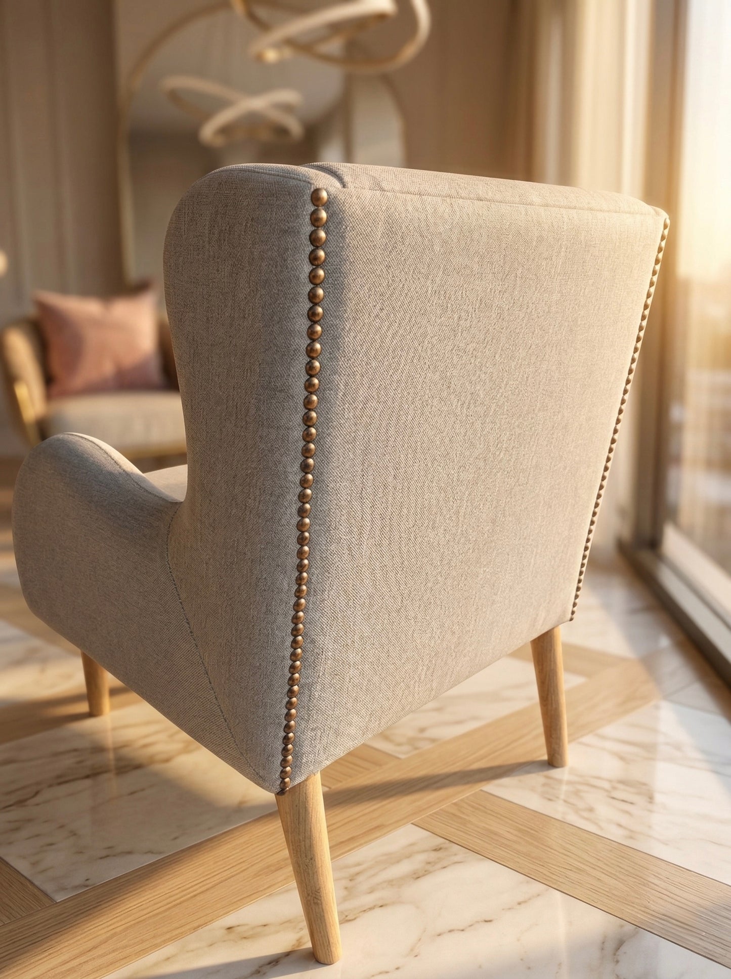 Sillón Juan-B - Madera Flor Morado Lino Hilo Frío con Cojín | My Sofá