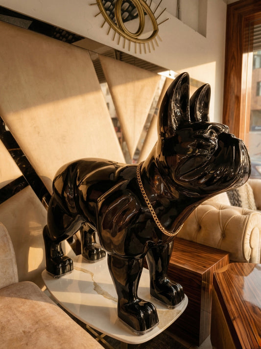 Escultura Perro Premium - Fibra de Vidrio Negro Brillante | My Sofá