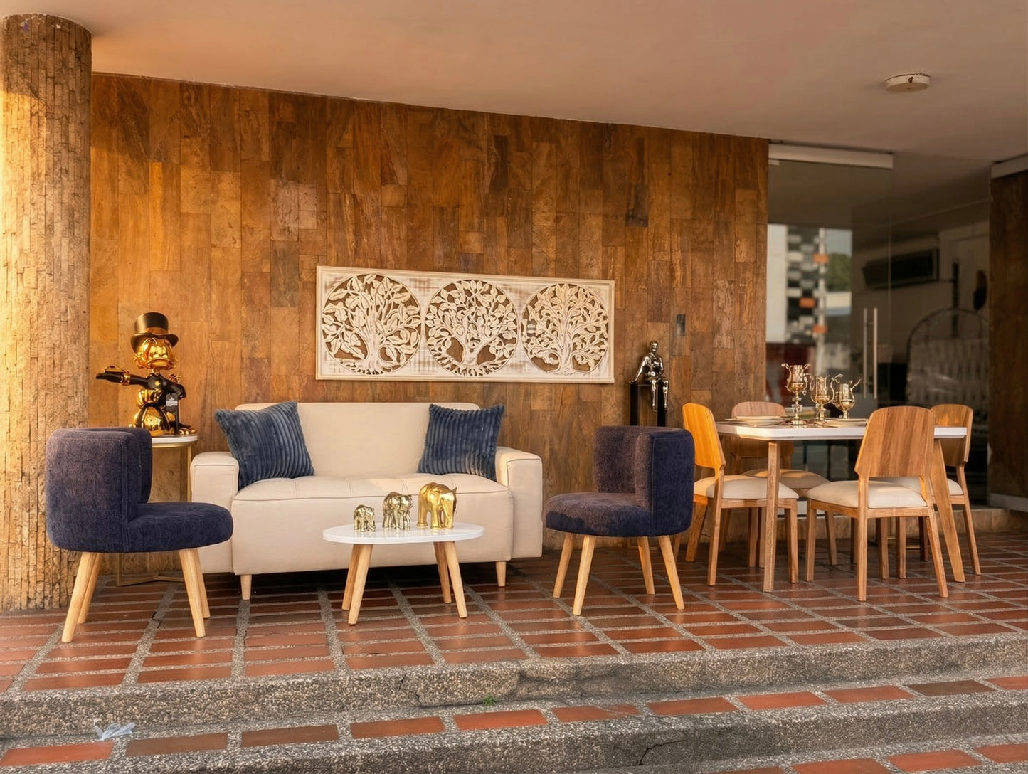 Combo Sala Comedor - Madera Flor Morado Lino Anti-Fluidos Entrega Inmediata | My Sofá