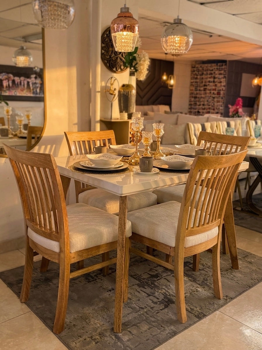 Comedor Esparta - Madera Flor Morado Tablero Blanco Sillas Clásicas | My Sofá