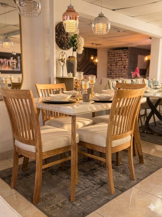 Comedor Esparta - Madera Flor Morado Tablero Blanco Sillas Clásicas | My Sofá