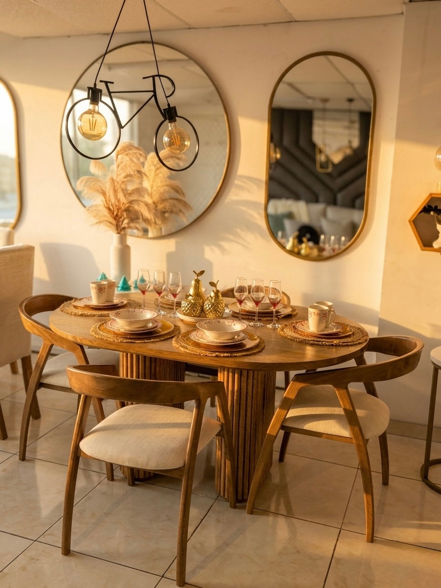 Comedor Capri - Mesa Ovalada Madera Flor Morado Base Listones Alta Gama | My Sofá