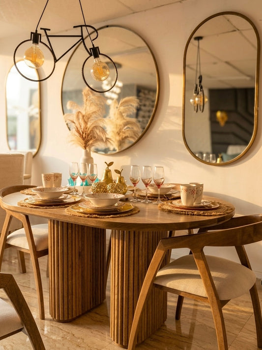 Comedor Capri - Mesa Ovalada Madera Flor Morado Base Listones Alta Gama | My Sofá
